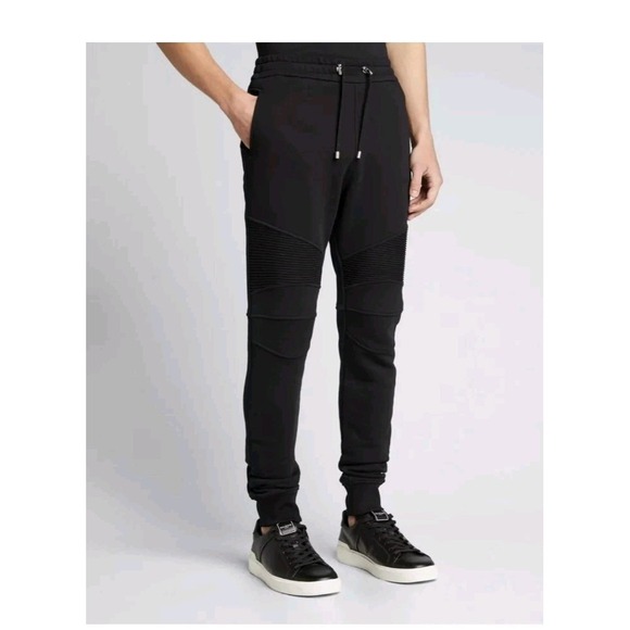 Balmain Men's Rib-Panel Jogger Sweatpants Black Size S‎ Small - Picture 1 of 13